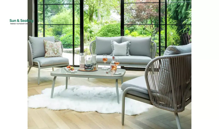 KESO Outdoor Sofa Set 2 Seater 2 Single seater and 1 Center Table Set (Light Silver) Braided &amp; Rope Sofa Sets