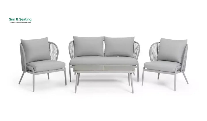 KESO Outdoor Sofa Set 2 Seater 2 Single seater and 1 Center Table Set (Light Silver) Braided &amp; Rope Sofa Sets