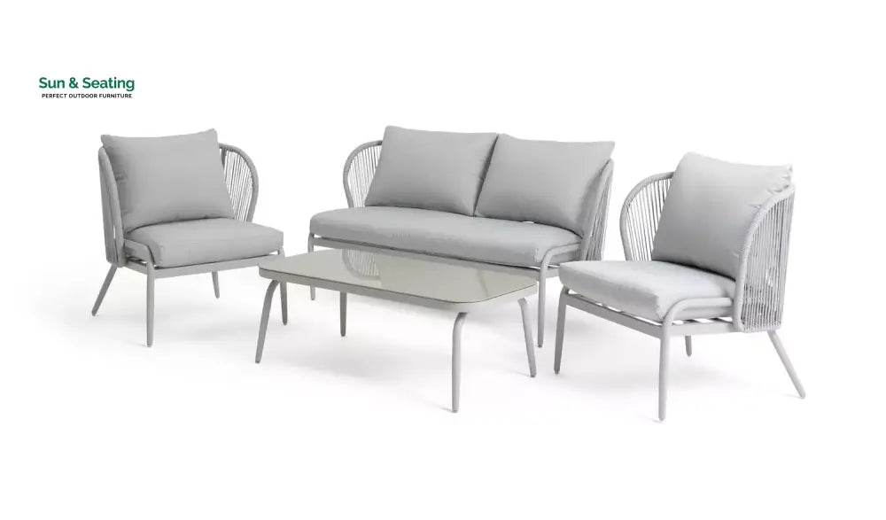 KESO Outdoor Sofa Set 2 Seater 2 Single seater and 1 Center Table Set (Light Silver) Braided &amp; Rope Sofa Sets