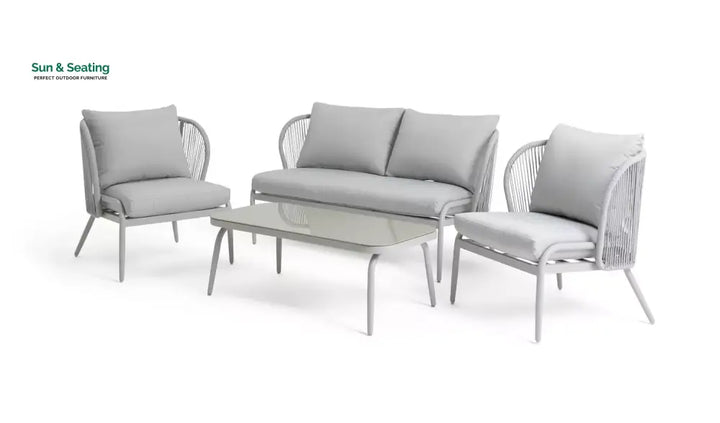 KESO Outdoor Sofa Set 2 Seater 2 Single seater and 1 Center Table Set (Light Silver) Braided &amp; Rope Sofa Sets