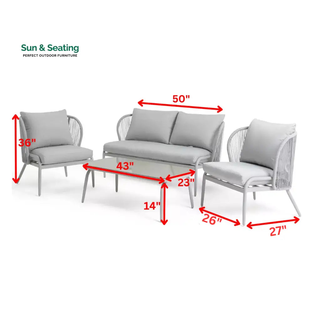 KESO Outdoor Sofa Set 2 Seater 2 Single seater and 1 Center Table Set (Light Silver) Braided &amp; Rope Sofa Sets