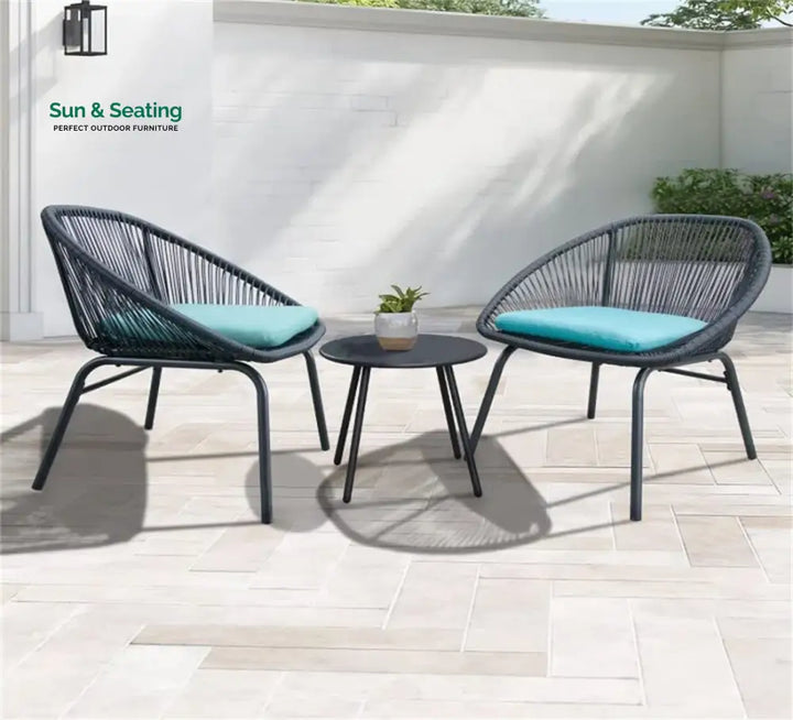 Kiku Outdoor Patio Seating Set 2 Chairs and 1 Table Set (Black + Blue) Coffee Table Sets