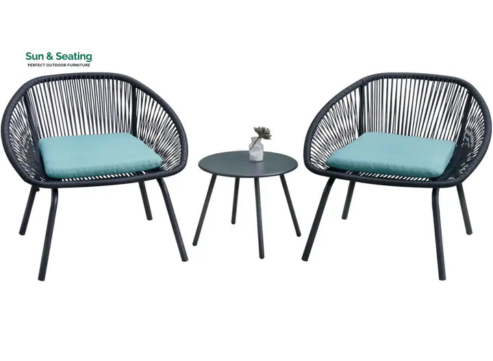 Kiku Outdoor Patio Seating Set 2 Chairs and 1 Table Set (Black + Blue) Coffee Table Sets