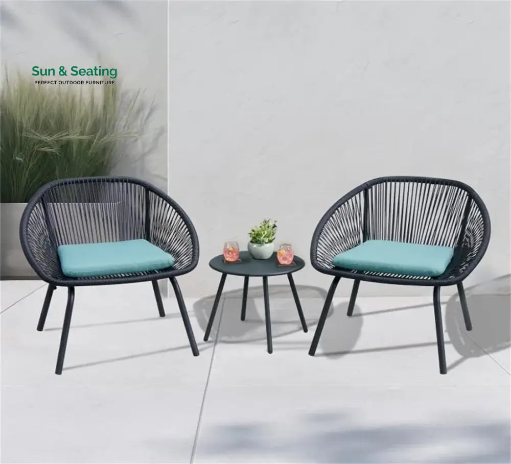 Kiku Outdoor Patio Seating Set 2 Chairs and 1 Table Set (Black + Blue) Coffee Table Sets