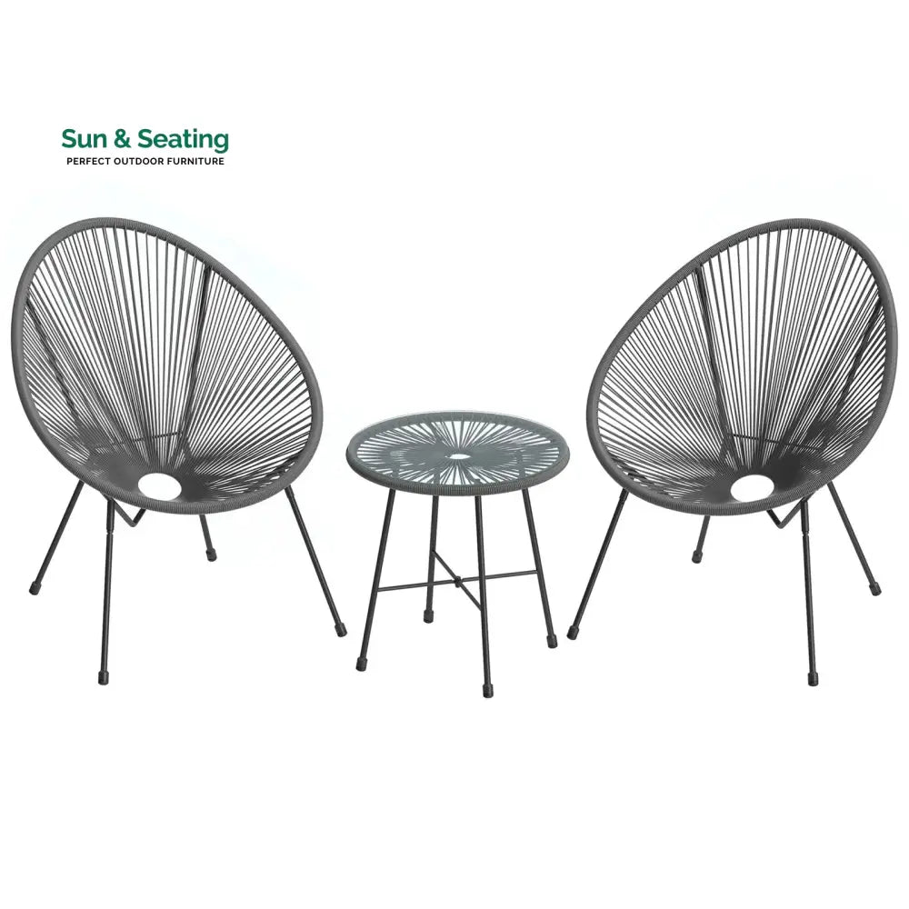 Kine Outdoor Patio Seating Set 2 Chairs and 1 Table Set (Dark Grey) Coffee Table Sets