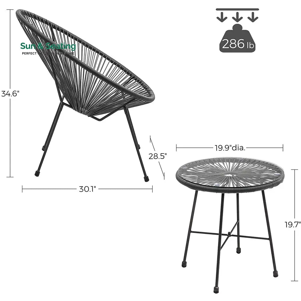 Kine Outdoor Patio Seating Set 2 Chairs and 1 Table Set (Dark Grey) Coffee Table Sets
