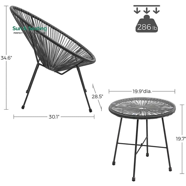 Kine Outdoor Patio Seating Set 2 Chairs and 1 Table Set (Dark Grey) Coffee Table Sets