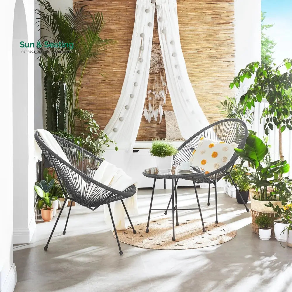 Kine Outdoor Patio Seating Set 2 Chairs and 1 Table Set (Dark Grey) Coffee Table Sets