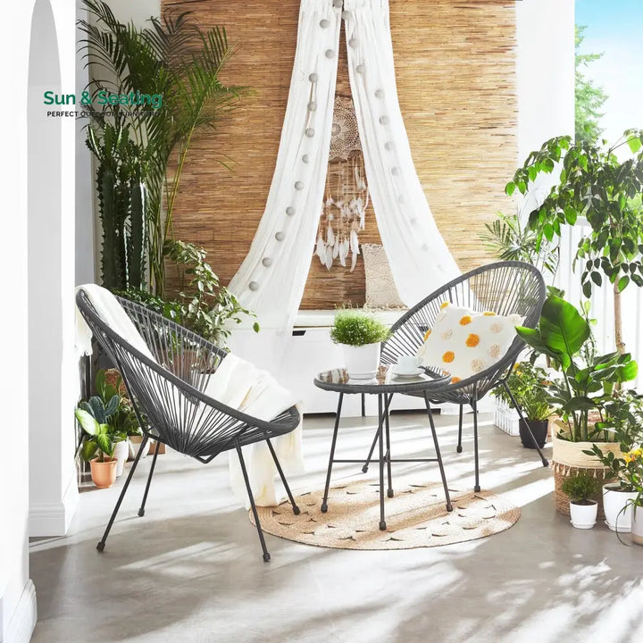 Kine Outdoor Patio Seating Set 2 Chairs and 1 Table Set (Dark Grey) Coffee Table Sets