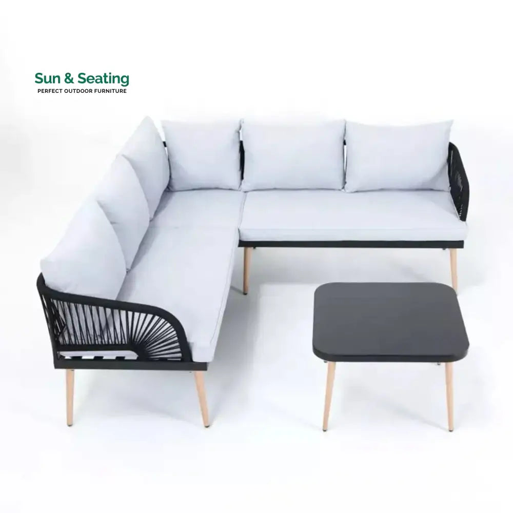 Kinsley L-Shape 5 Seater Outdoor Patio Rope Conversation Set with Table Sofa Set
