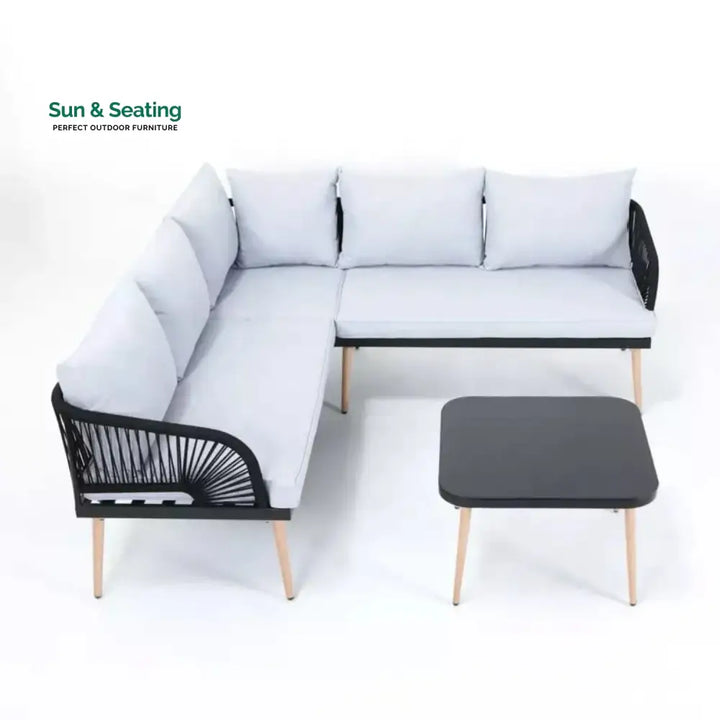 Kinsley L-Shape 5 Seater Outdoor Patio Rope Conversation Set with Table Sofa Set