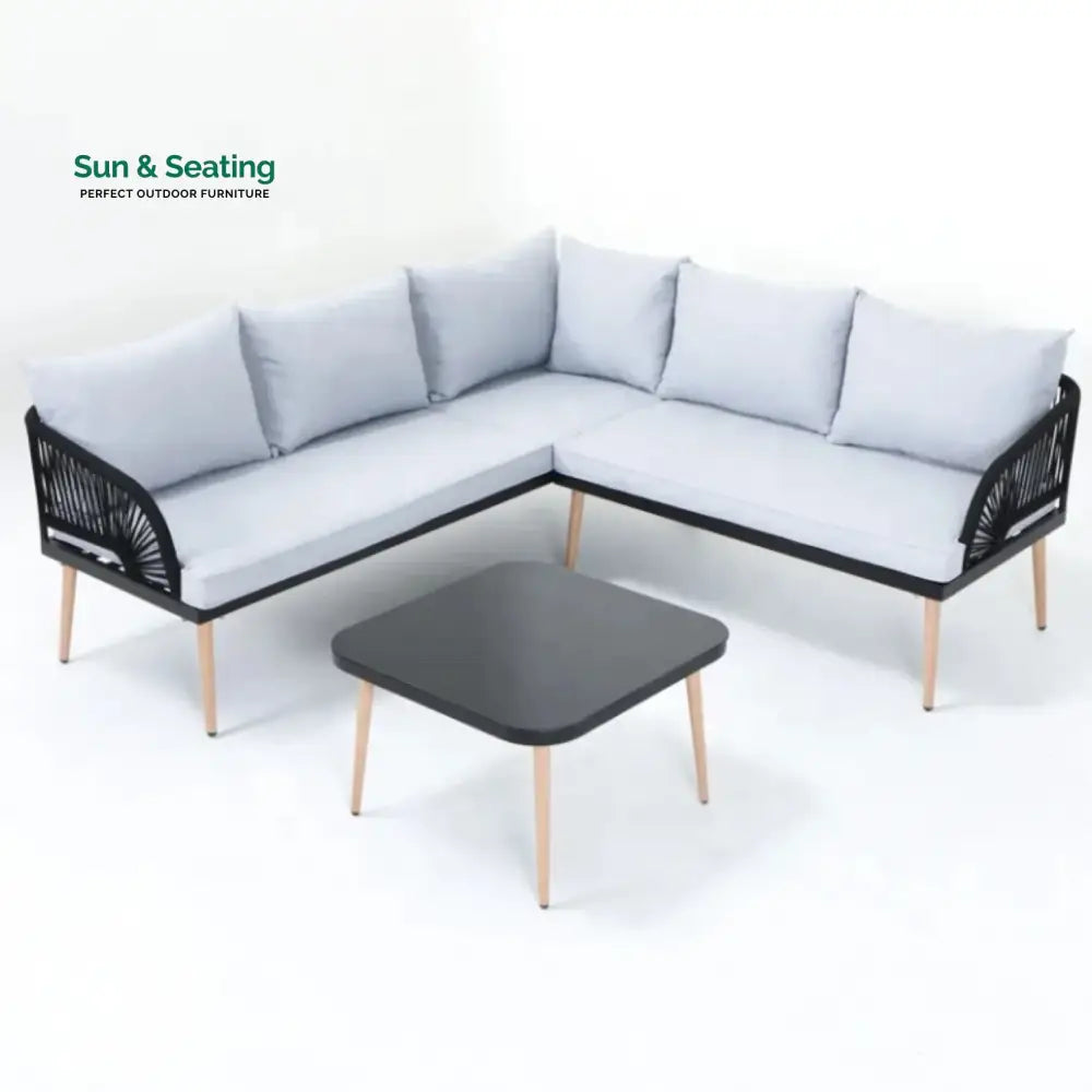 Kinsley L-Shape 5 Seater Outdoor Patio Rope Conversation Set with Table Sofa Set