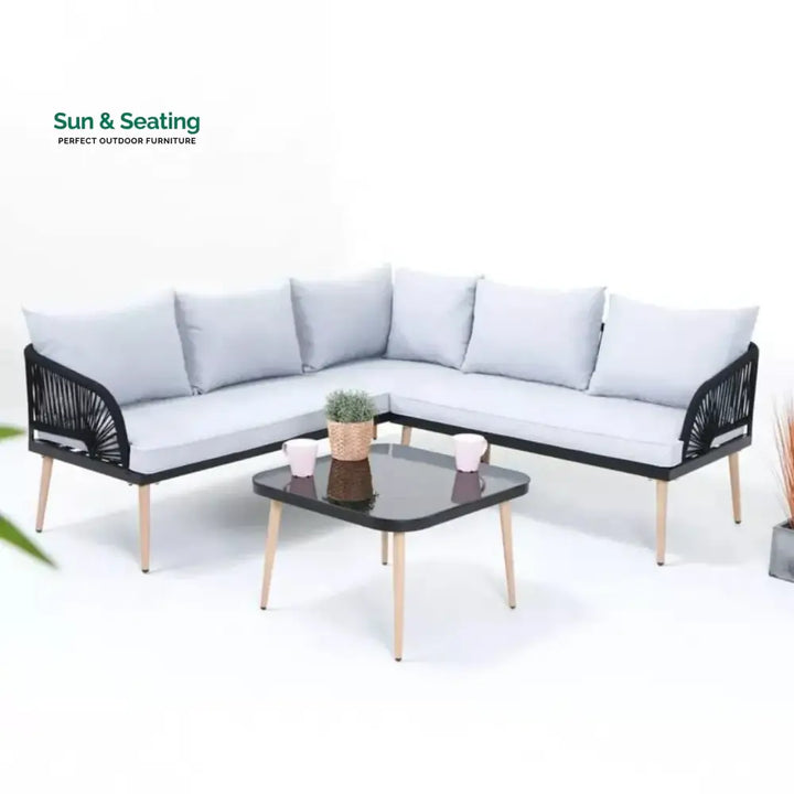 Kinsley L-Shape 5 Seater Outdoor Patio Rope Conversation Set with Table Sofa Set