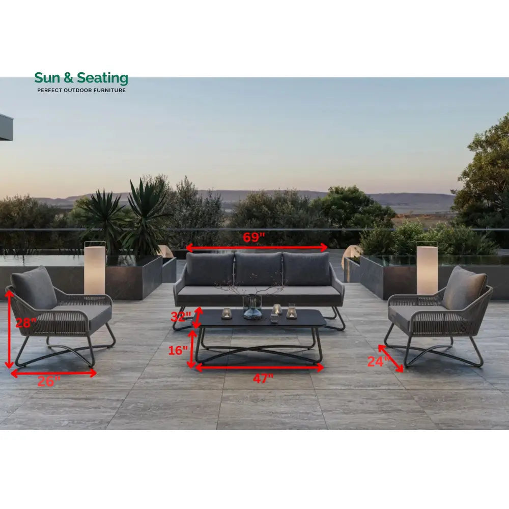Kismet Outdoor Sofa Set 3 Seater 2 Single seater and 1 Center Table (Grey) Braided & Rope Sofa Sets