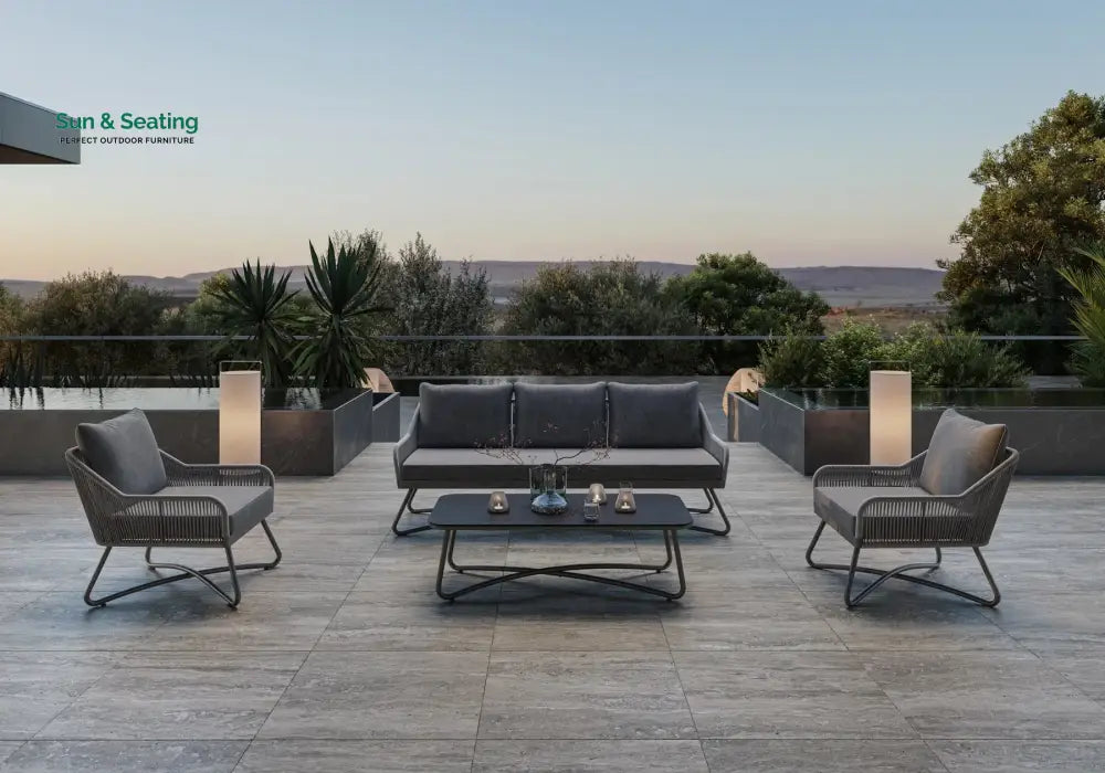 Kismet Outdoor Sofa Set 3 Seater 2 Single seater and 1 Center Table (Grey) Braided & Rope Sofa Sets