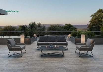 Kismet Outdoor Sofa Set 3 Seater 2 Single seater and 1 Center Table (Grey) Braided & Rope Sofa Sets