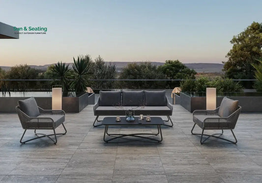 Kismet Outdoor Sofa Set 3 Seater 2 Single seater and 1 Center Table (Grey) Braided & Rope Sofa Sets