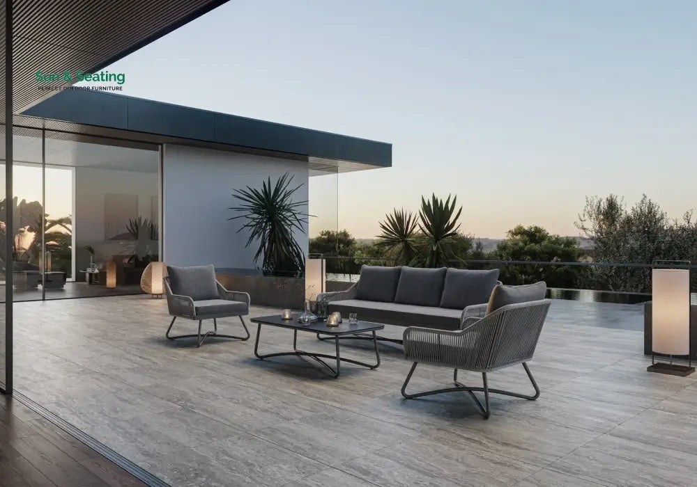 Kismet Outdoor Sofa Set 3 Seater 2 Single seater and 1 Center Table (Grey) Braided & Rope Sofa Sets