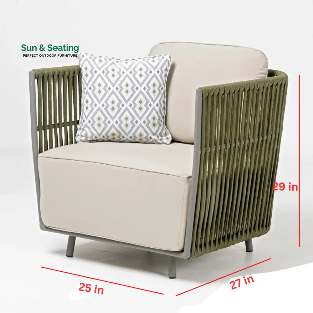 Klara Outdoor Garden Balcony Sofa Set 3 Seater,2 seater and Single Seater With 1 Table Set Braid &amp; Rope (Green + Beige)