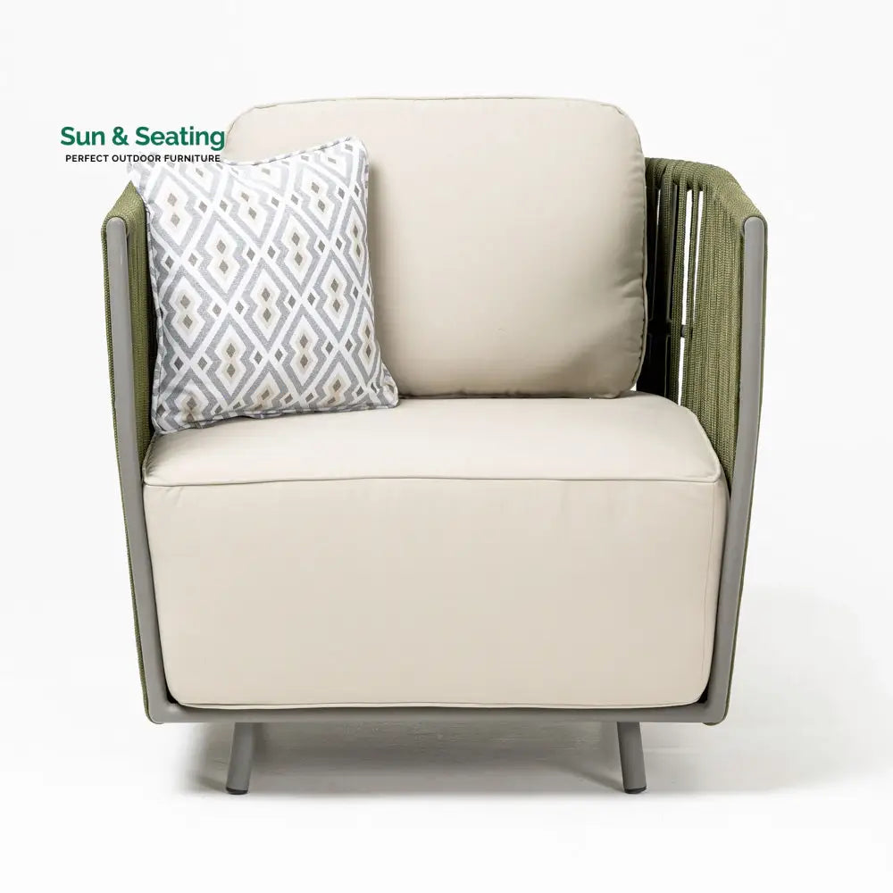 Klara Outdoor Garden Balcony Sofa Set 3 Seater,2 seater and Single Seater With 1 Table Set Braid &amp; Rope (Green + Beige)
