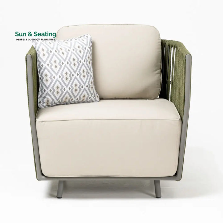 Klara Outdoor Garden Balcony Sofa Set 3 Seater,2 seater and Single Seater With 1 Table Set Braid &amp; Rope (Green + Beige)