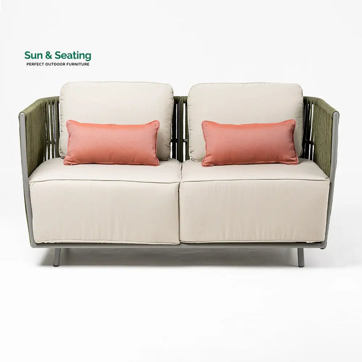 Klara Outdoor Garden Balcony Sofa Set 3 Seater,2 seater and Single Seater With 1 Table Set Braid &amp; Rope (Green + Beige)