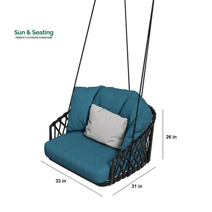 Klio Single Seater Hanging Swing Without Stand For Balcony Garden Swing (Black + Ocean) Braided &amp; Rope Swings