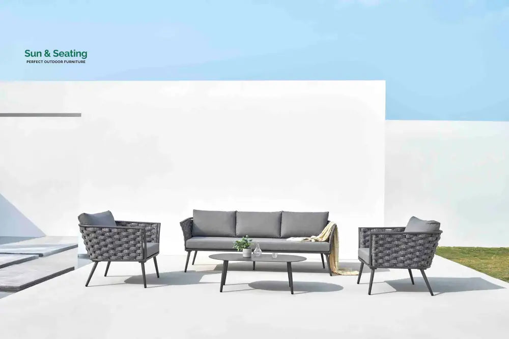 Klorix Outdoor Garden Balcony Sofa Set 3 Seater 2 Single seater and 1 Center Table Set Braid &amp; Rope (Grey) Sofa Sets