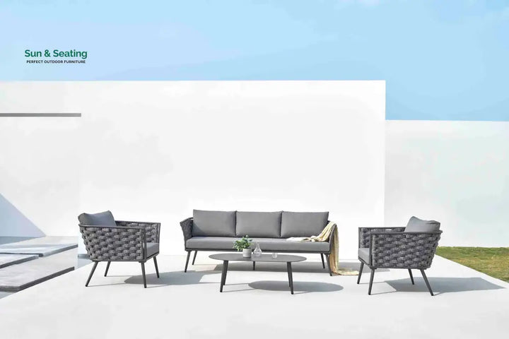 Klorix Outdoor Garden Balcony Sofa Set 3 Seater 2 Single seater and 1 Center Table Set Braid &amp; Rope (Grey) Sofa Sets