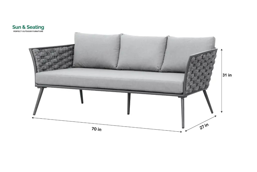 Klorix Outdoor Garden Balcony Sofa Set 3 Seater 2 Single seater and 1 Center Table Set Braid &amp; Rope (Grey) Sofa Sets