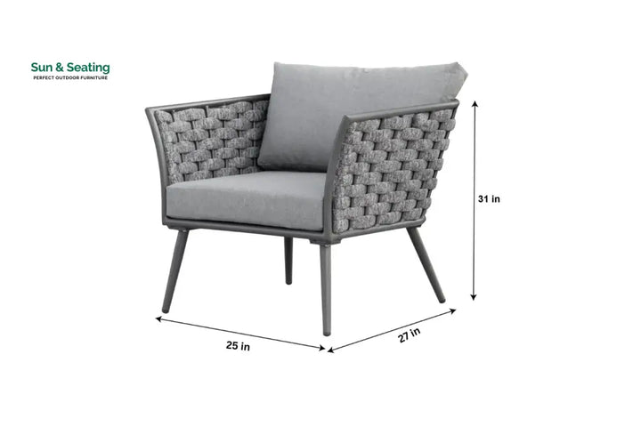 Klorix Outdoor Garden Balcony Sofa Set 3 Seater 2 Single seater and 1 Center Table Set Braid &amp; Rope (Grey) Sofa Sets
