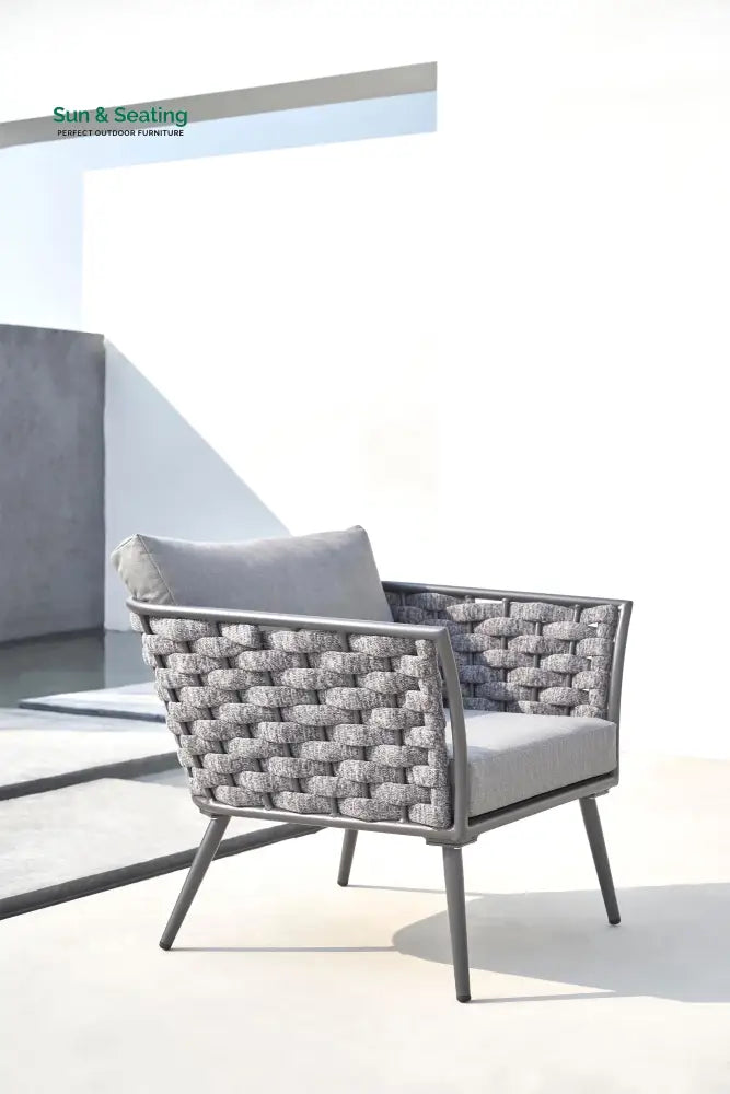 Klorix Outdoor Garden Balcony Sofa Set 3 Seater 2 Single seater and 1 Center Table Set Braid &amp; Rope (Grey) Sofa Sets