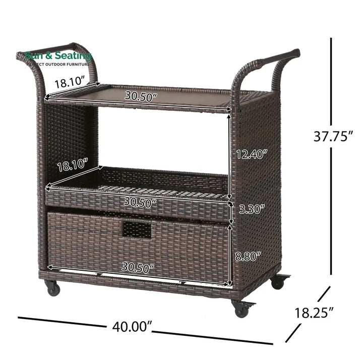 KNOX Outdoor Patio Bar Serving Cart (Dark Brown) Wicker