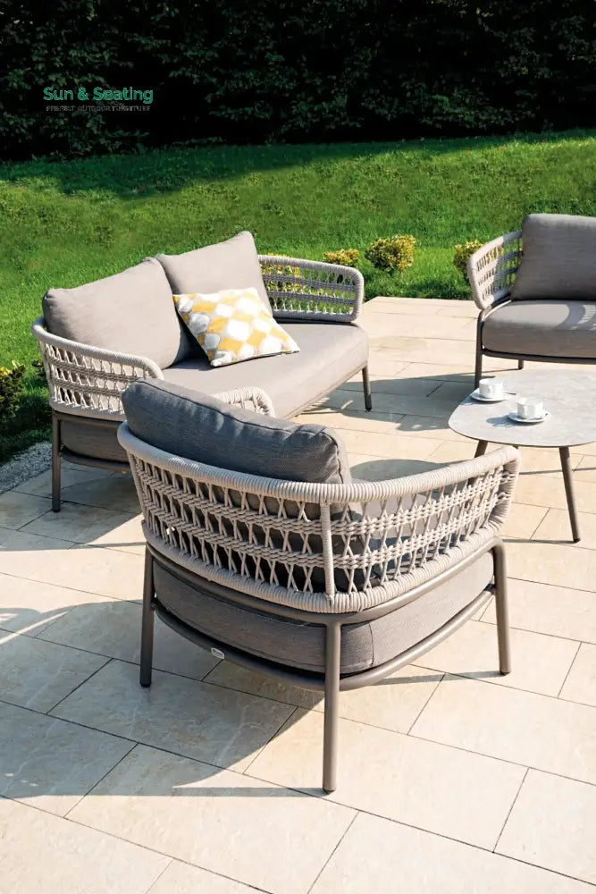 Kodjo Outdoor Garden Balcony Sofa Set 2 Seater 2 Single Seater 1 Center Table Set Braid &amp; Rope (Taupe + Beige) Sofa Sets