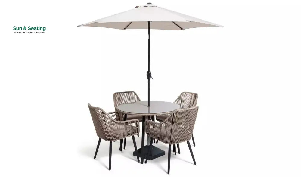 Kosh Outdoor Patio Seating Set 4 Chairs and 1 Table Set (Tan) Braided &amp; Rope Coffee Table Sets