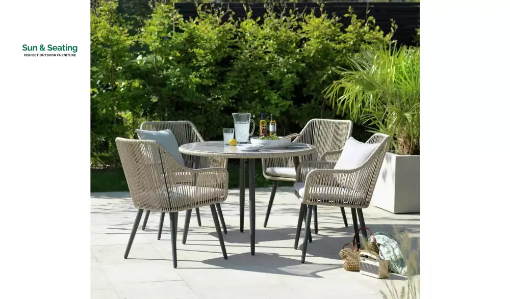 Kosh Outdoor Patio Seating Set 4 Chairs and 1 Table Set (Tan) Braided & Rope Coffee Table Sets