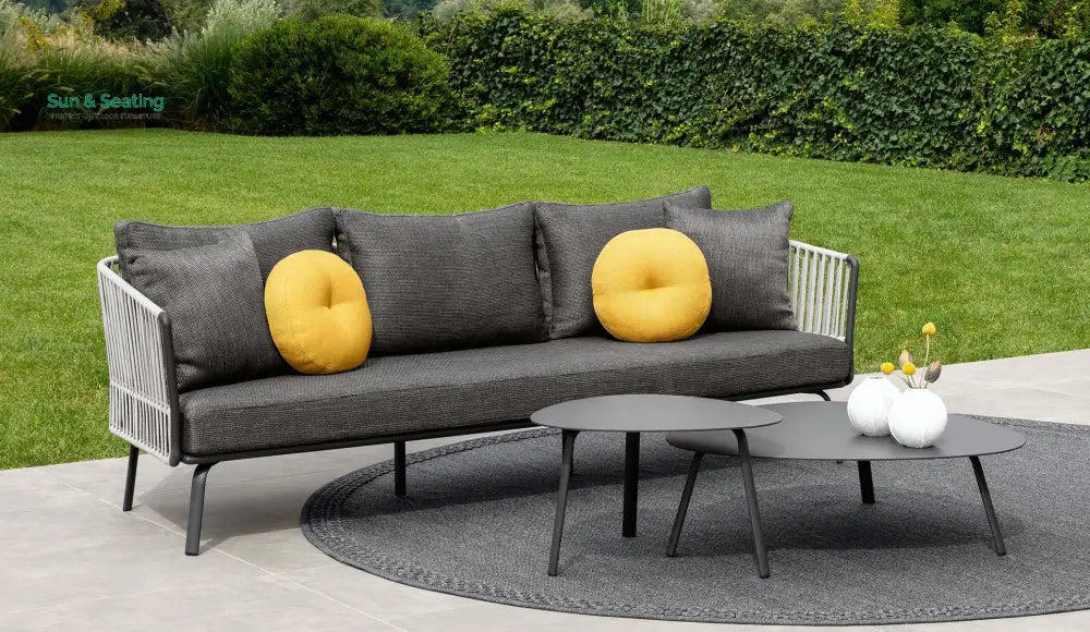 Kosta Outdoor Garden Balcony Sofa Set 2 Seater Single seater and 2 Center Table Set Braided &amp; Rope (Dark Grey) Sofa Sets