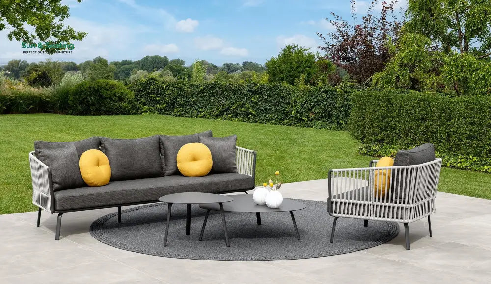 Kosta Outdoor Garden Balcony Sofa Set 2 Seater Single seater and 2 Center Table Set Braided &amp; Rope (Dark Grey) Sofa Sets