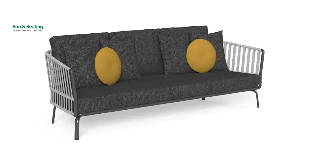 Kosta Outdoor Garden Balcony Sofa Set 2 Seater Single seater and 2 Center Table Set Braided &amp; Rope (Dark Grey) Sofa Sets