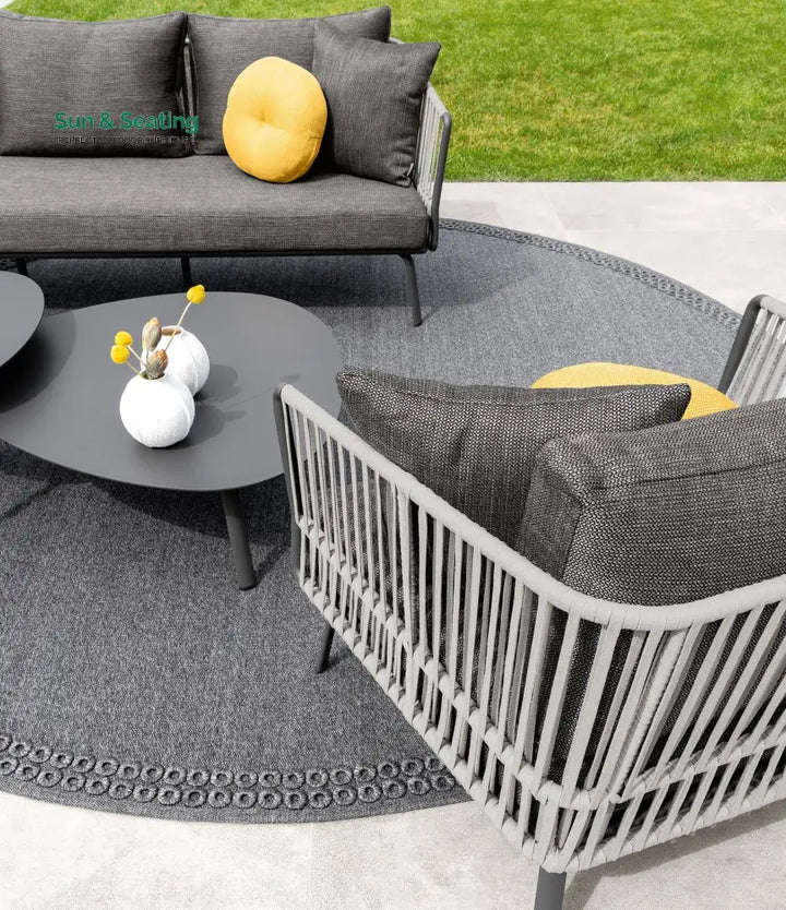 Kosta Outdoor Garden Balcony Sofa Set 2 Seater Single seater and 2 Center Table Set Braided &amp; Rope (Dark Grey) Sofa Sets