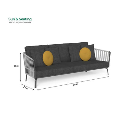 Kosta Outdoor Garden Balcony Sofa Set 2 Seater Single seater and 2 Center Table Set Braided & Rope (Dark Grey) Sofa Sets