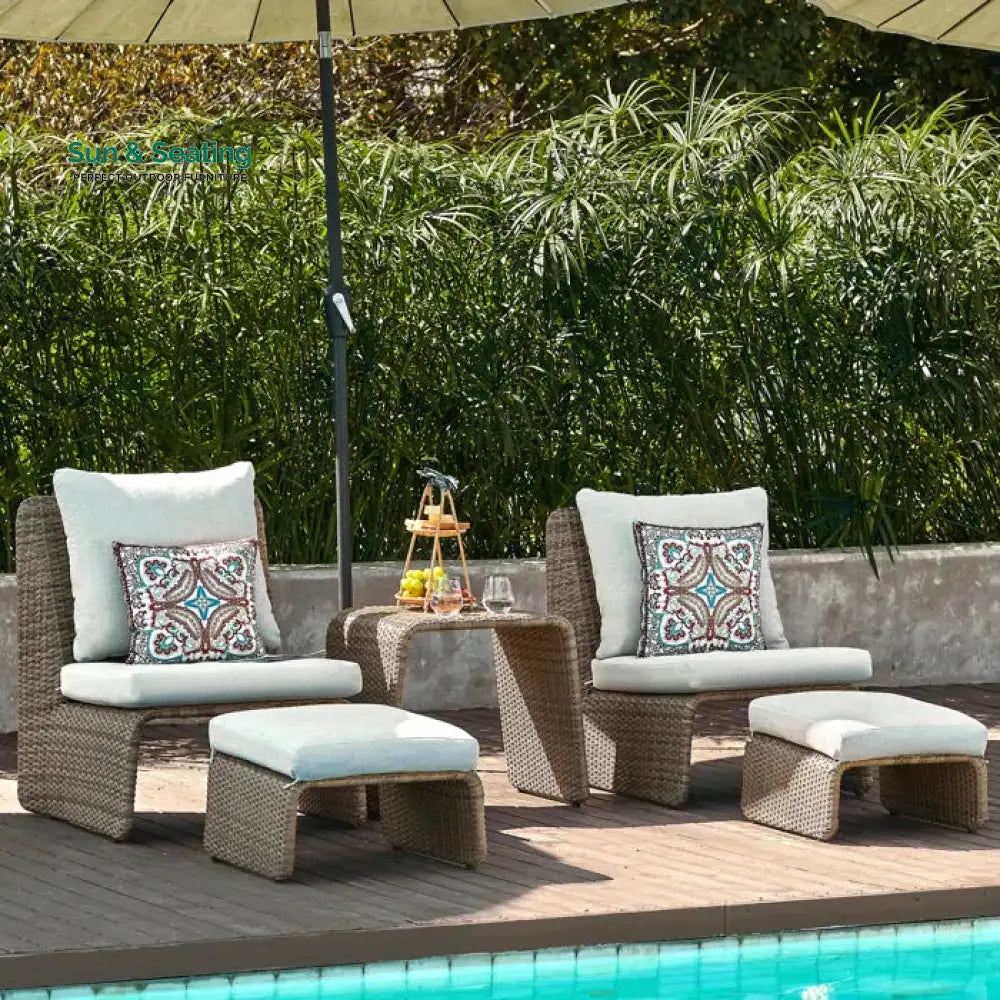 Kraus Outdoor Patio Seating Set 2 Chairs 2 Footrest and 1 Table Set (Honey) Coffee Table Sets