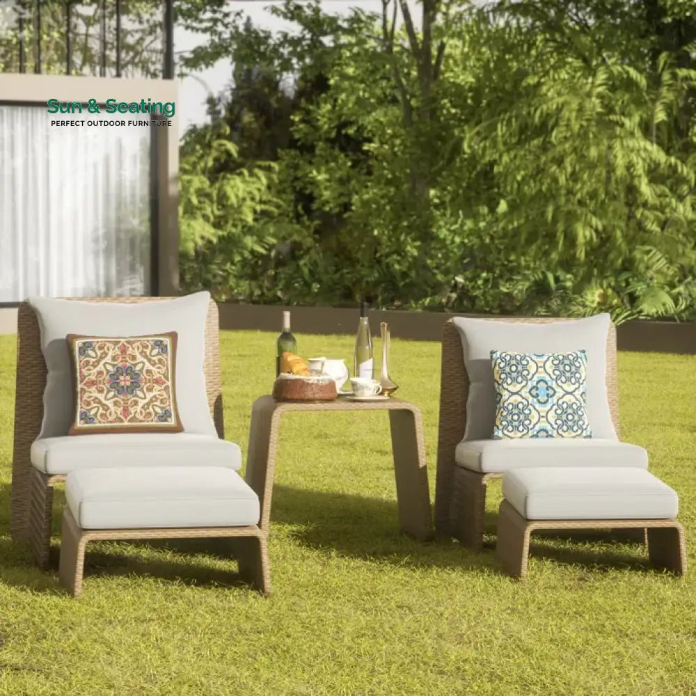 Kraus Outdoor Patio Seating Set 2 Chairs 2 Footrest and 1 Table Set (Honey) Coffee Table Sets