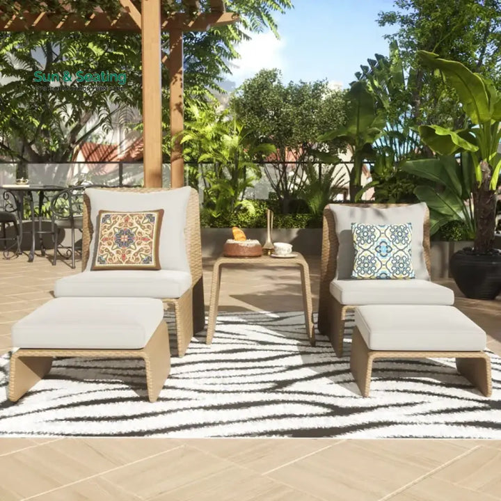 Kraus Outdoor Patio Seating Set 2 Chairs 2 Footrest and 1 Table Set (Honey) Coffee Table Sets