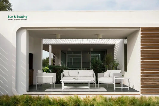 Kreios Outdoor Garden Balcony Sofa Set 2 Seater 2 Single seater and 1 Center Table With 1 Side Table Set (White) Sofa