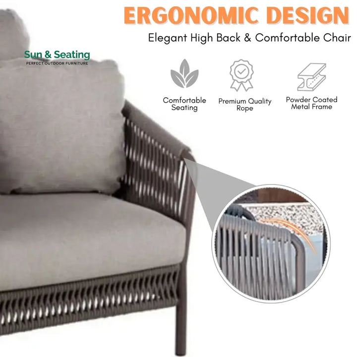 Krisha Outdoor 5 Seater Rope Patio Sofa Set with Center Table and Side Table Sofa Set