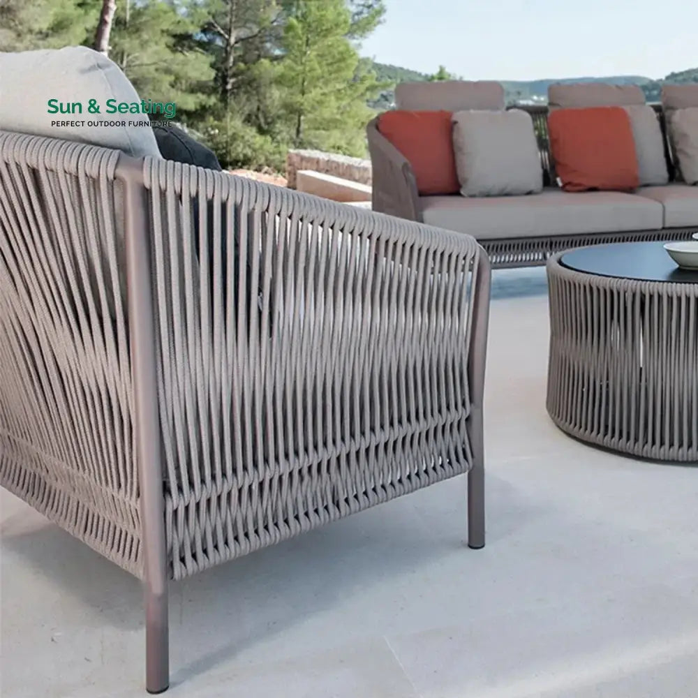 Krisha Outdoor 5 Seater Rope Patio Sofa Set with Center Table and Side Table Sofa Set
