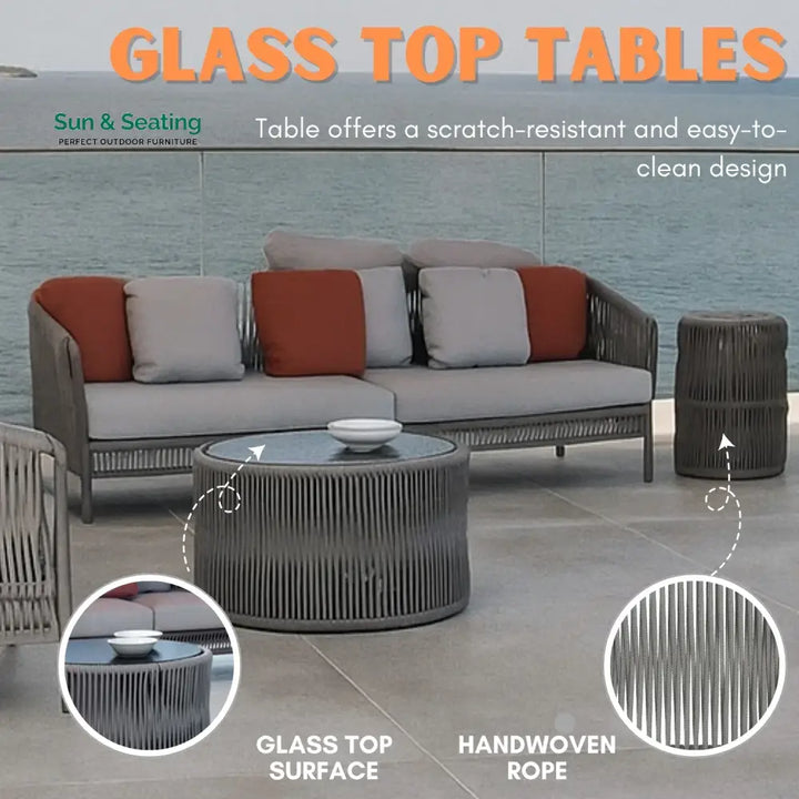 Krisha Outdoor 5 Seater Rope Patio Sofa Set with Center Table and Side Table Sofa Set