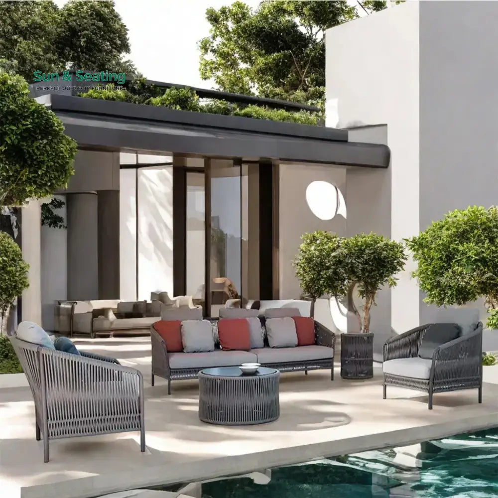 Krisha Outdoor 5 Seater Rope Patio Sofa Set with Center Table and Side Table Sofa Set
