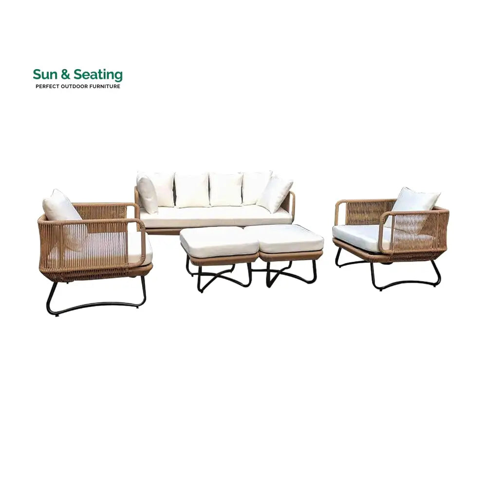 Kuub Outdoor Sofa Set 3 Seater 2 Single seater,2 Ottoman(Tan) Sofa Sets